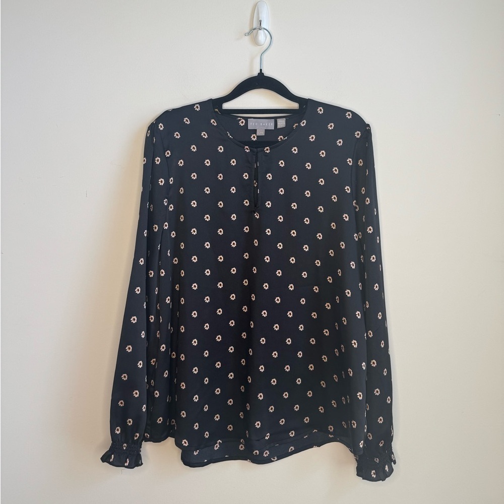 Ted Baker Floral Keyhole Detail Long Sleeve Blouse Size L